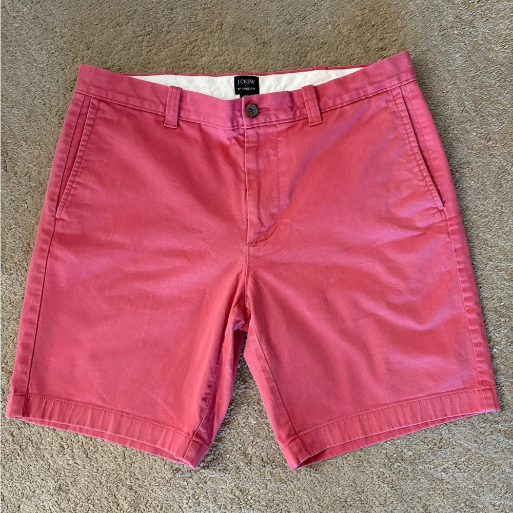 J. Crew Men's Red Flat Front Cotton Twill Shorts size 33 inseam 9